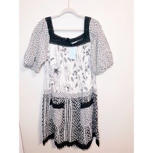 NEW Urban Outfitters Kimchi Blue Ivory Black Embroidered Floral Dress NWT